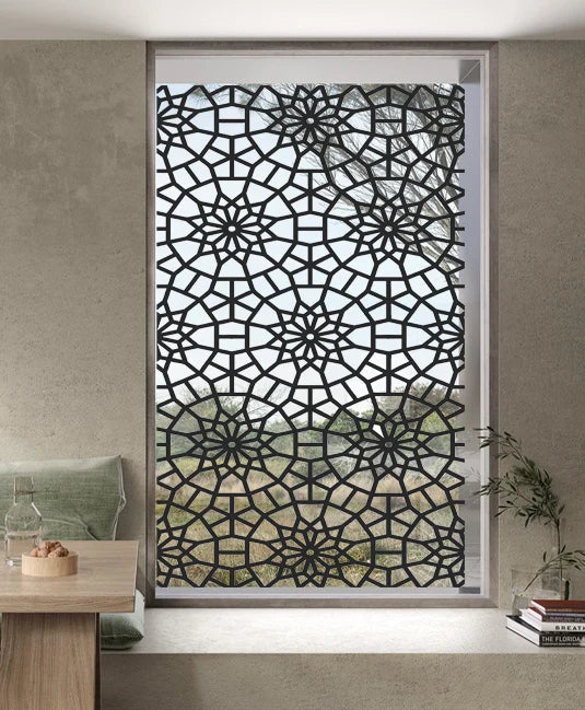 Stained Glass Window Film Transparent Glass Sticker Static Cling Iron Style Black Line Office Door Anticollision Home Decor