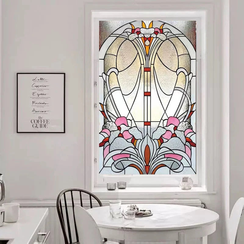 European Church Frosted Glass Film Stained Window Opaque Sticker Self Adhesive/Static Cling Privacy Films Custom Size Home Decor