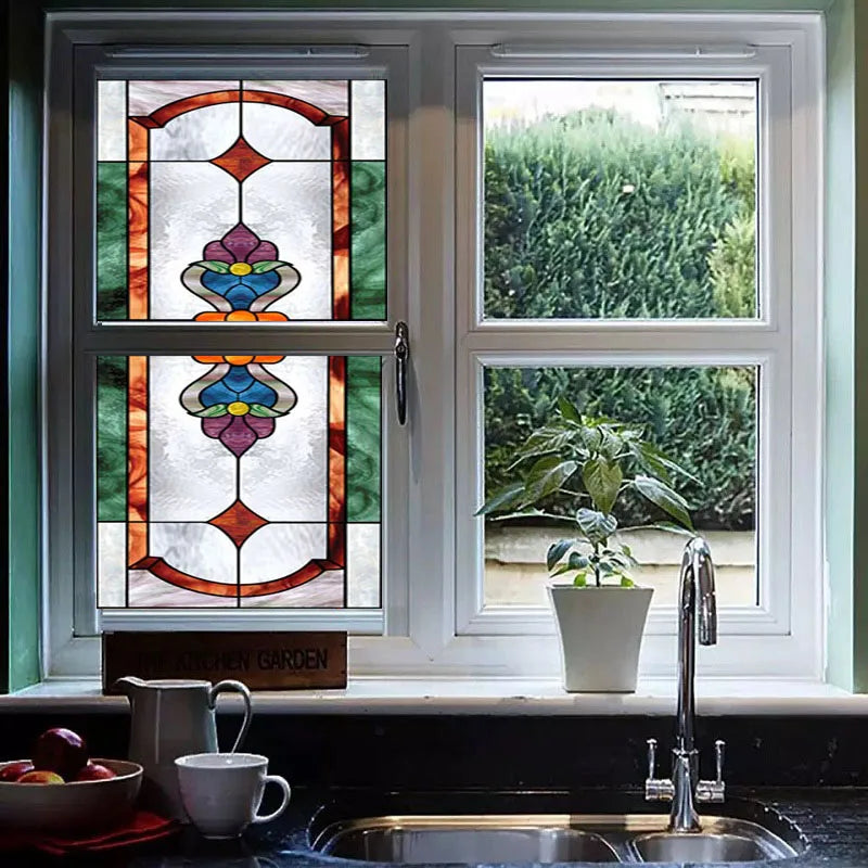 European Church Art Glass Film Stained Window Opaque Sticker Self Adhesive/Static Cling Decor Privacy do custom size B1014