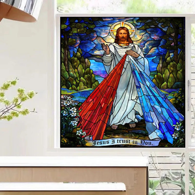 Jesus Christ Church Window Film, Glass Films, Stained Glass Sticker, Self Adhesive  Static Cling for Home, Can Do Any Size