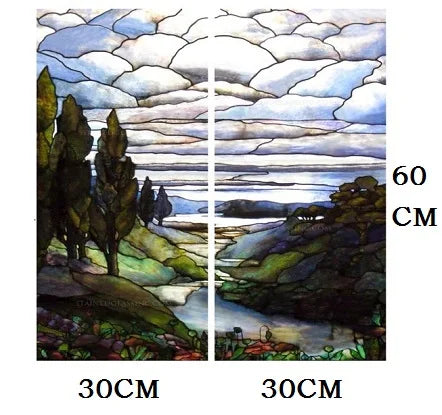 Landscape Painting Glass Films, Stained Window Film, Opaque Sticker, Self Adhesive, Static Cling for Square Window, Custom Size
