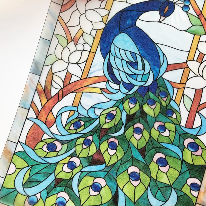 Customized Size No Glue Static Cling Frosted Stained Glass Film Window Films Sticker for Bathroom Door Home Decor Church Peacock