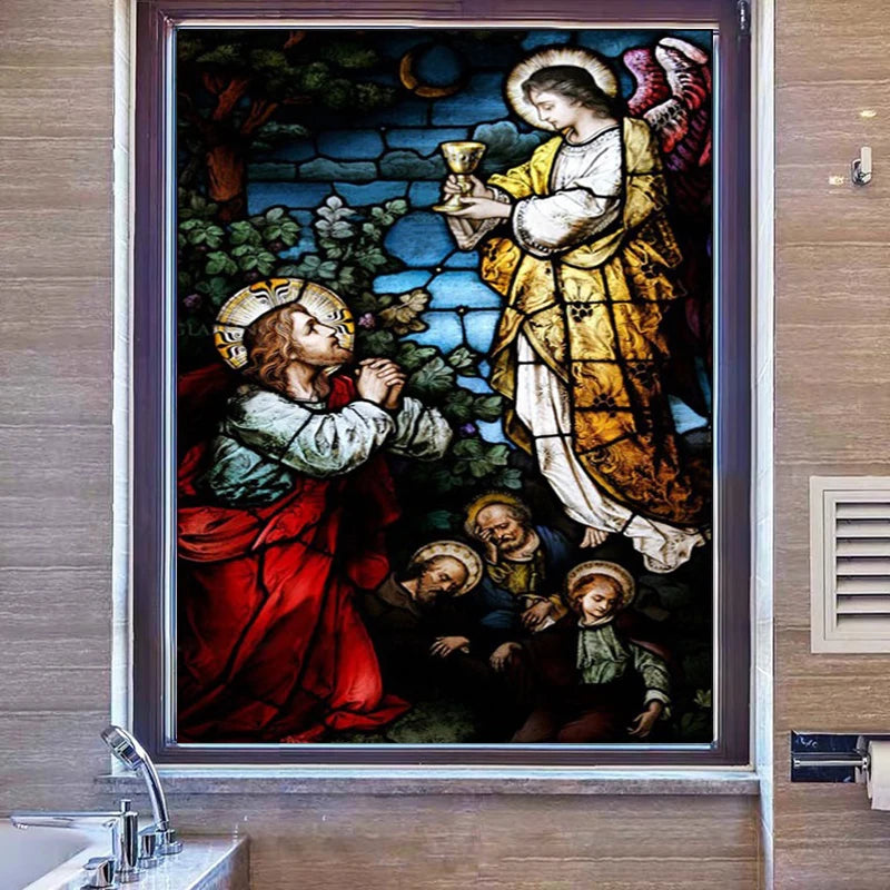 Stained Glass Window Films Decoration Sticker Film Frosted Vinyl For Privacy Window Film Church Jesus