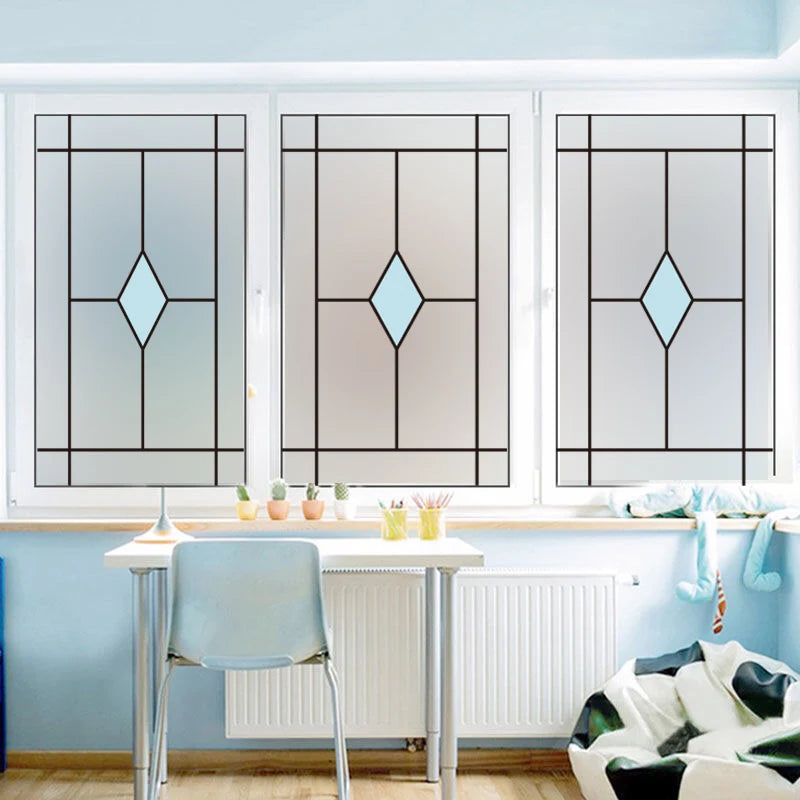 Custom size Window Film Stained Glass Films Frosted Privacy Film Static Cling Removable Sticker Japanese Type Retro Pattern