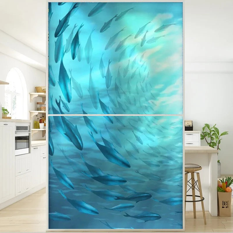 Custom Glass window Film electrostatic frosted sticker, home foil stickers ,waterproof for bathroom Deep sea fish