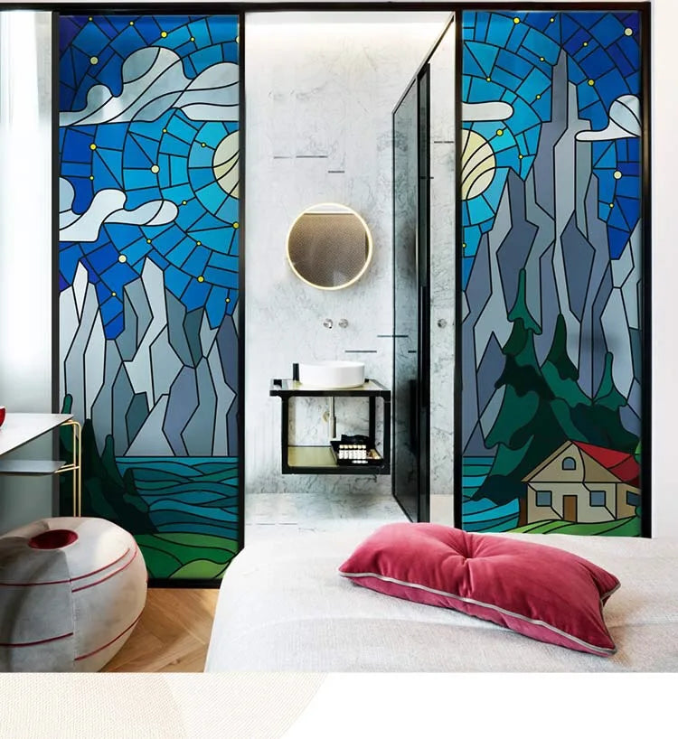 Custom Size Glass Films Window film Static Cling Reusable Water-Proof Private Protection Stained Glass