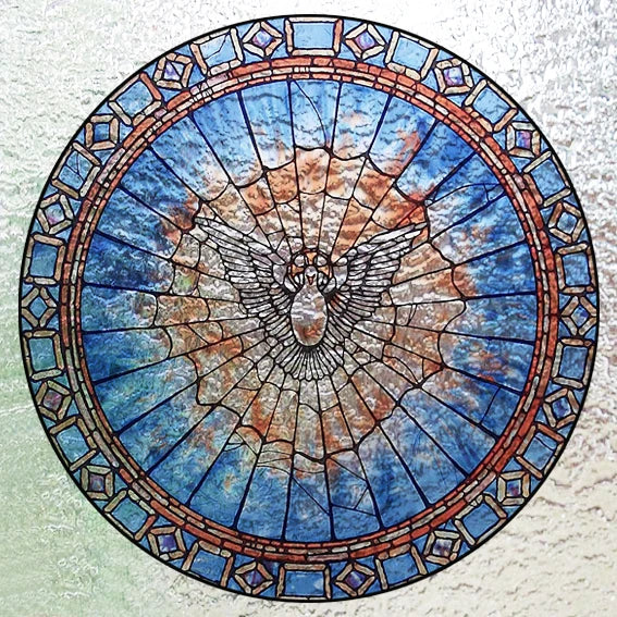 Custom 3D Frosted Stained Glass Window Film, Static Cling,Retro Church Jesus Birds Cat Home Decor Stickers Rose Window Treatment