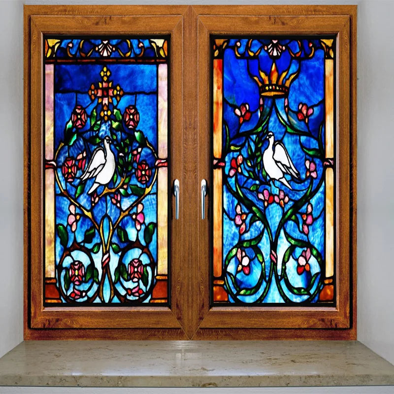 Frosted Stained Glass Window Film, Cross Dove Lily, Static Cling, Church, Home Decor, Bathroom, Kitchen, Door Sticker