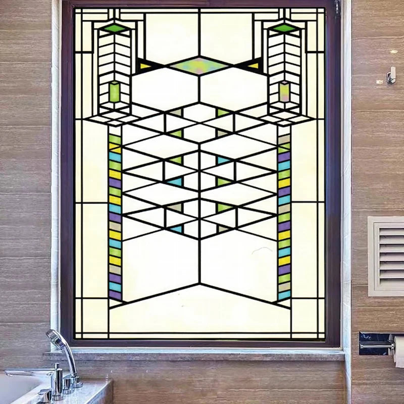 Custom Size Stained Glass Window Film Frosted Privacy Static Cling Retro Prairie Style Stickers Shower Bathroom Office Home Deco