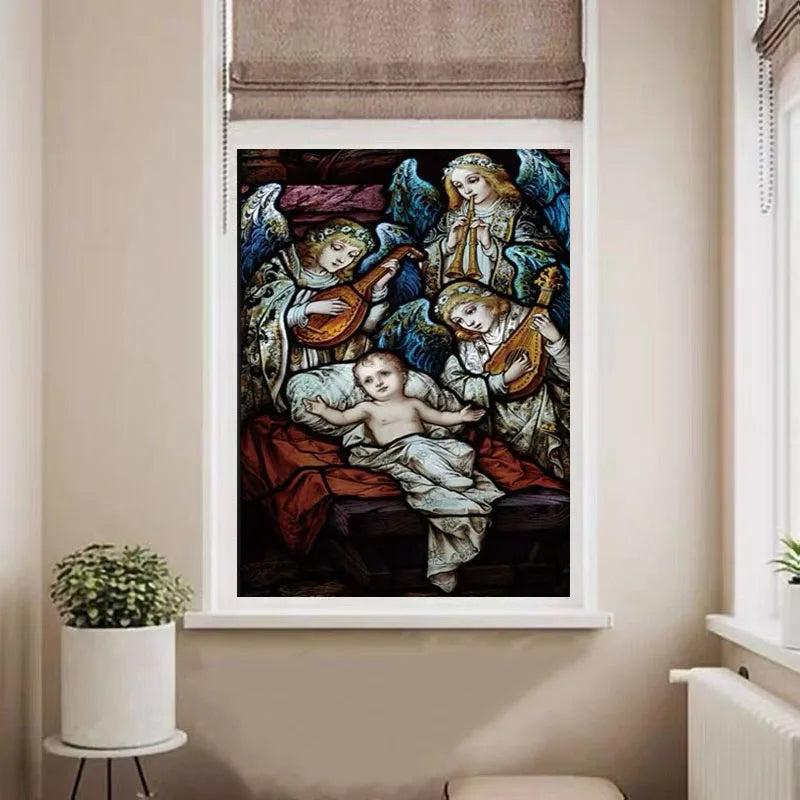 Custom size Stained Glass Window Film Jesus Virgin Mary,Home decor Frosted foil door stickers ,PVC self-adhesive poster