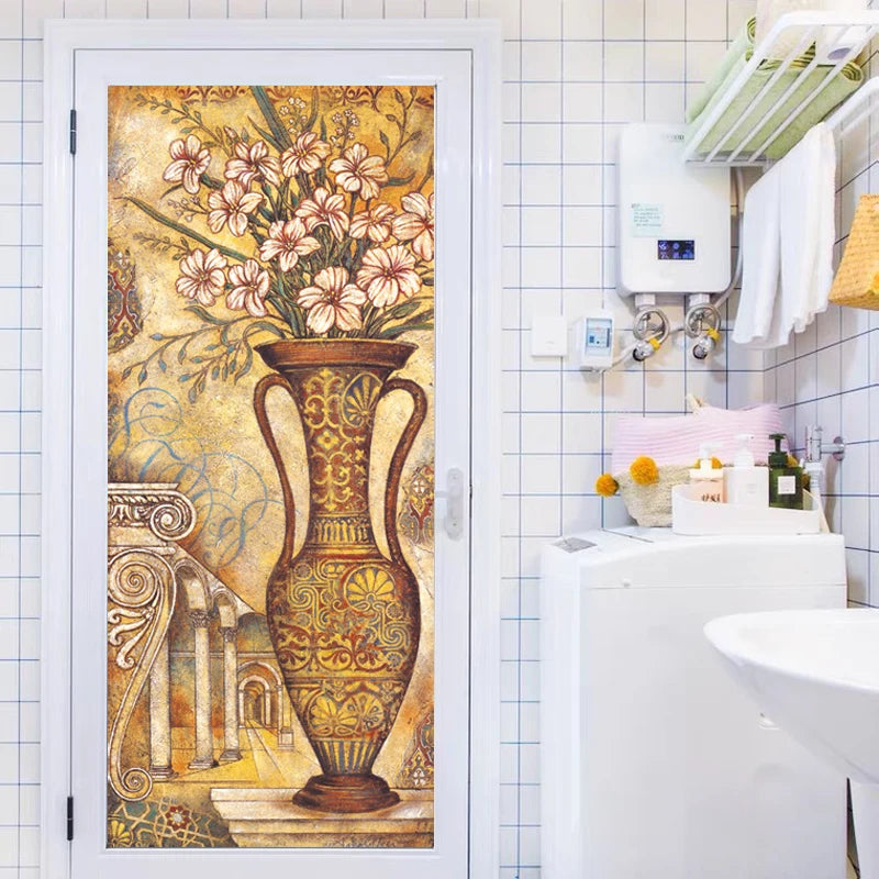 Customized Window Film Fortune Tree Flower Vase Painting  Glass Films Door Sticker for Bathroom Entrance Door Cabinet Home Decor