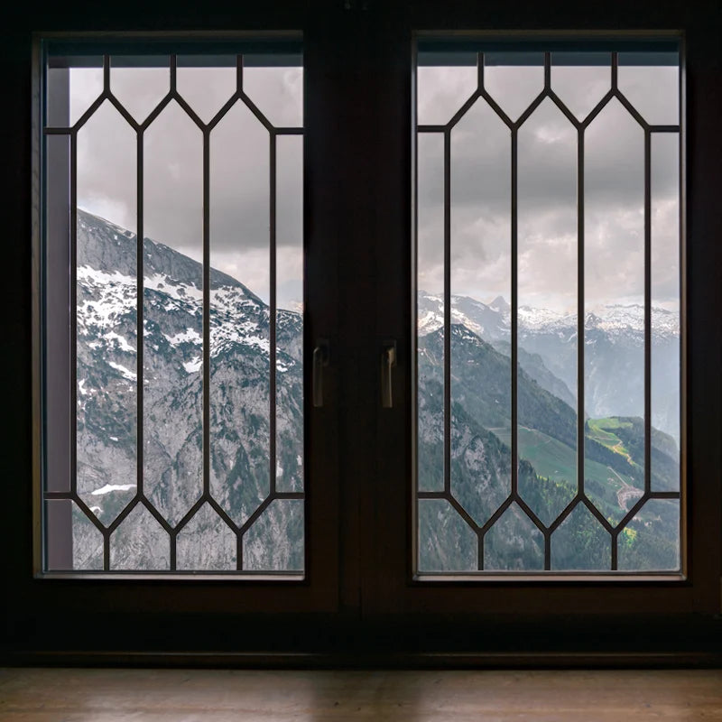 Stained Glass Window Film Transparent Glass Sticker Static Cling Iron Style Black Line Office Door Anticollision Home Decor