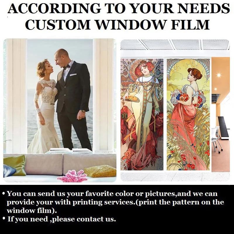 Custom Size Stained Glass Window Film Mucha Stickers Static Cling For Kitchen Bathroom Bedroom Glass Sliding Door Home Decor