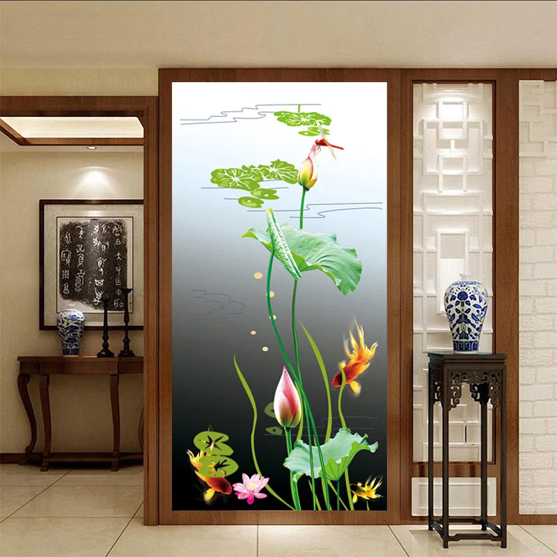 Custom Size Window Films PVC Self Adhesive or Static Cling Glass Film Home Decorative Frosted Privacy Sticker Lotus flower