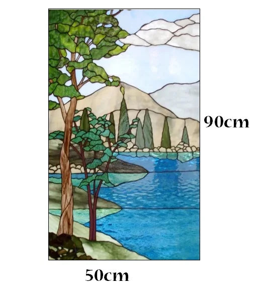 Custom Size Stained Glass Window Film, Gothic Church, Tree, Flower, Bird Sticker for Kitchen, Bathroom, Sliding Door, Home Decor