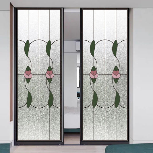 Custom Size Stained Glass Film Non-adhesive Electrostatic Cling Vintage Retro Sticker Rose For Bathroom Balcony Window Glass
