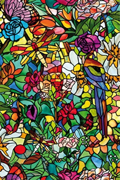 Custom Size Stained Glass Films,Frosted Privacy, Static Cling Poster, Retro Tree Scenic Color Printing Window Film Door Stickers