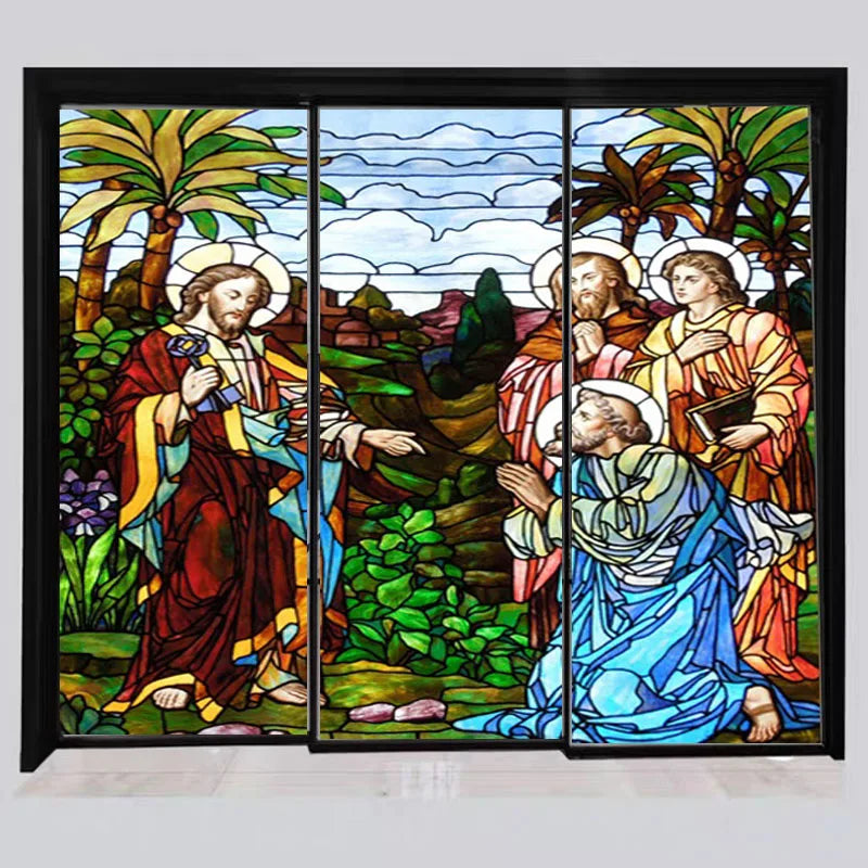 Custom Size Window Film Glass Films Jesus Christ Poster Stained Glass Sticker Self Adhesive/Static Cling Church Home Decor