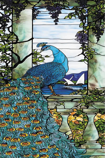 Customized Stained Glass Film Window Films Static Cling Frosted Sticker Tiffany-Style Poster Home Decor Church Peacock Birds