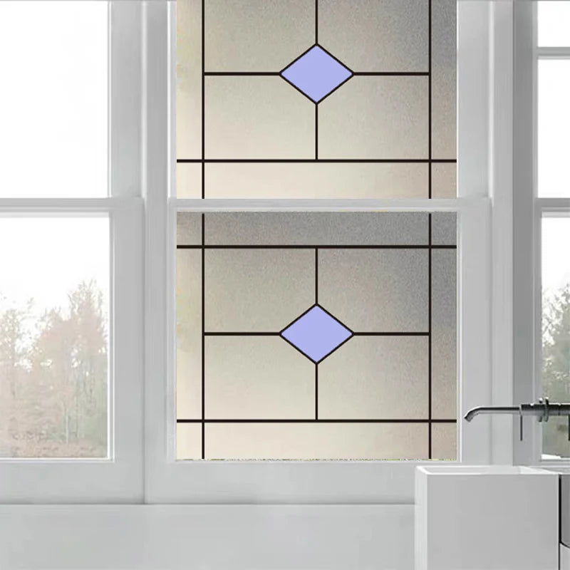 Custom size Window Film Stained Glass Films Frosted Privacy Film Static Cling Removable Sticker Japanese Type Retro Pattern