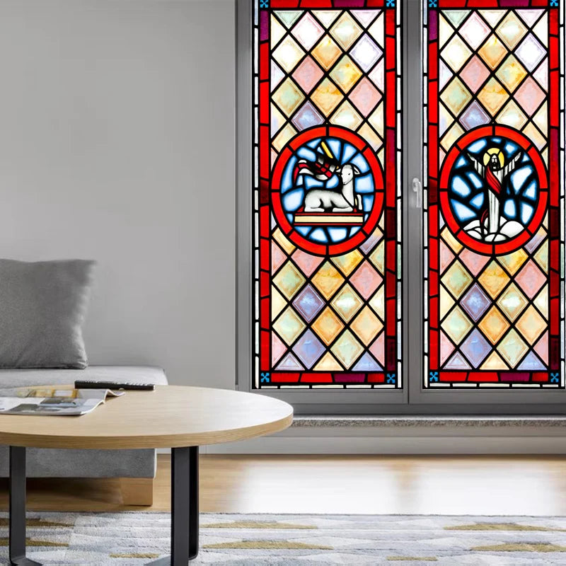Window Film Frosted Stained Glass Films,Customized Religious Symbols Cross Christ Picture,Static Cling Sticker For Door Glass