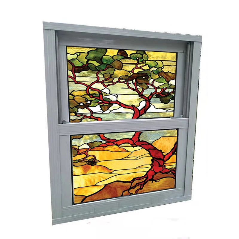 European Church Mosaic Art Glass Film Stained Window Opaque Sticker Self Adhesive/Static Cling Decor Privacy Do Custom Size Tree