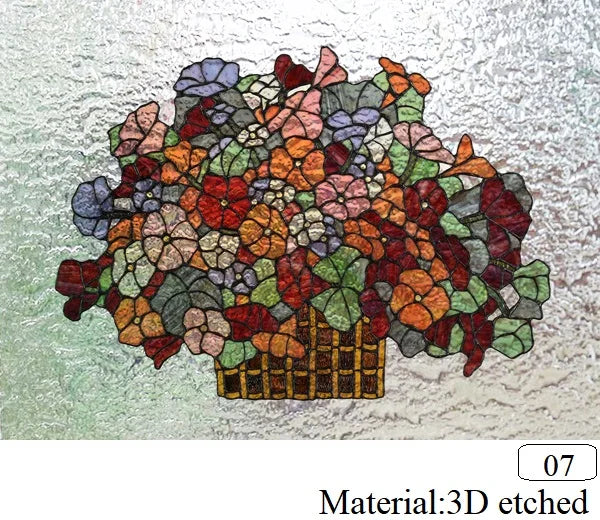 Customized size Windows Glass Films Stained Glass Door Stickers Frosted/3D Etched Flower Birds for Kitchen Office Bathroom