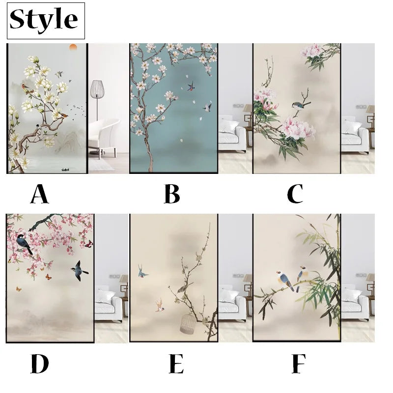 Custom Glass Window Film Static Frosted Light Transmitting Sticker Home Foil Stickers Waterproof Easy to install Flower Birds