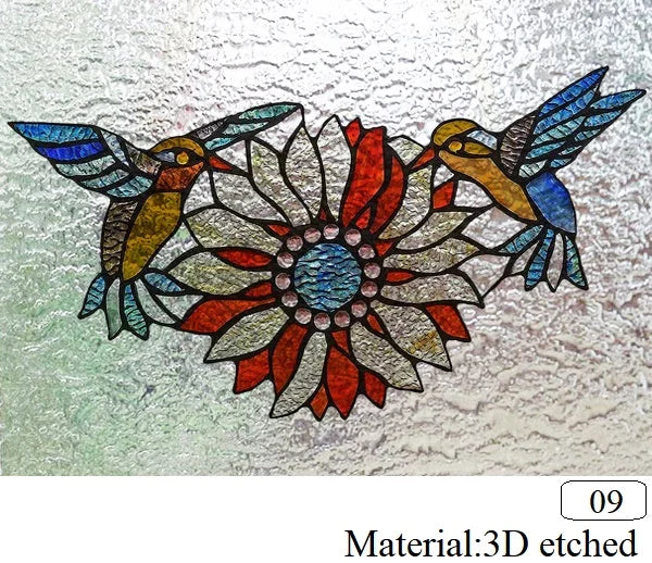 Customized size Windows Glass Films Stained Glass Door Stickers Frosted/3D Etched Flower Birds for Kitchen Office Bathroom