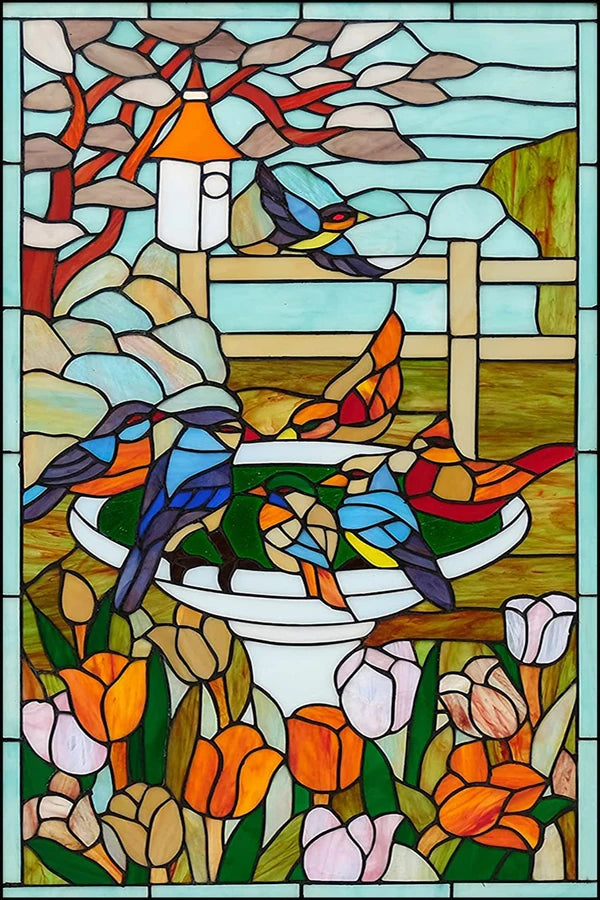 Customized Stained Glass Film Window Films Static Cling Frosted Sticker Tiffany-Style Poster Home Decor Church Peacock Birds
