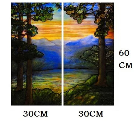Landscape Painting Glass Films, Stained Window Film, Opaque Sticker, Self Adhesive, Static Cling for Square Window, Custom Size