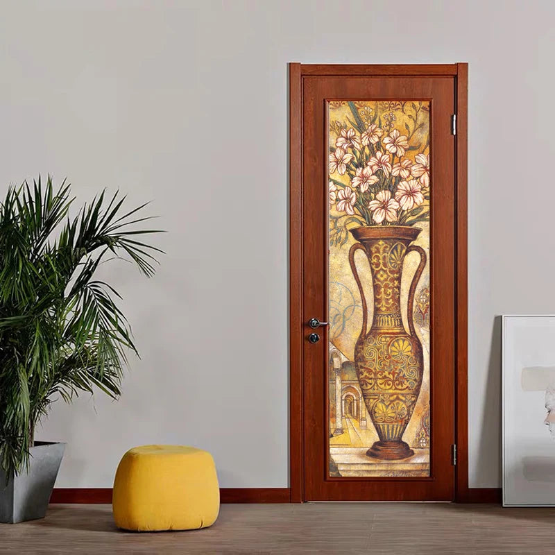Customized Window Film Fortune Tree Flower Vase Painting  Glass Films Door Sticker for Bathroom Entrance Door Cabinet Home Decor