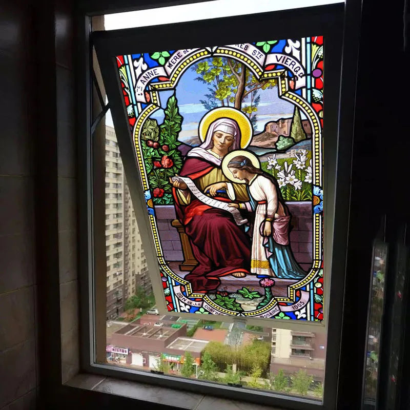 Custom size Window Film Stained Glass Films Jesus Christ Virgin Mary Window Sticker Paper Door Stickers European Church Style