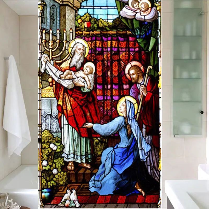 Custom size Stained Glass Window Film Jesus Virgin Mary,Home decor Frosted foil door stickers ,Church poster
