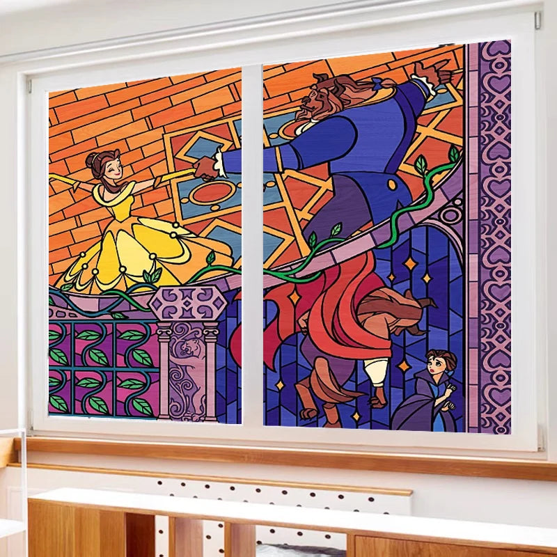 Stained Glass Window Film Frosted Glass Sticker Forest Customized Princess Prince Fairytale Castle For Kids Room Door Home Decor