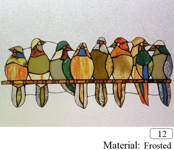 Customized size Windows Glass Films Stained Glass Door Stickers Frosted/3D Etched Flower Birds for Kitchen Office Bathroom