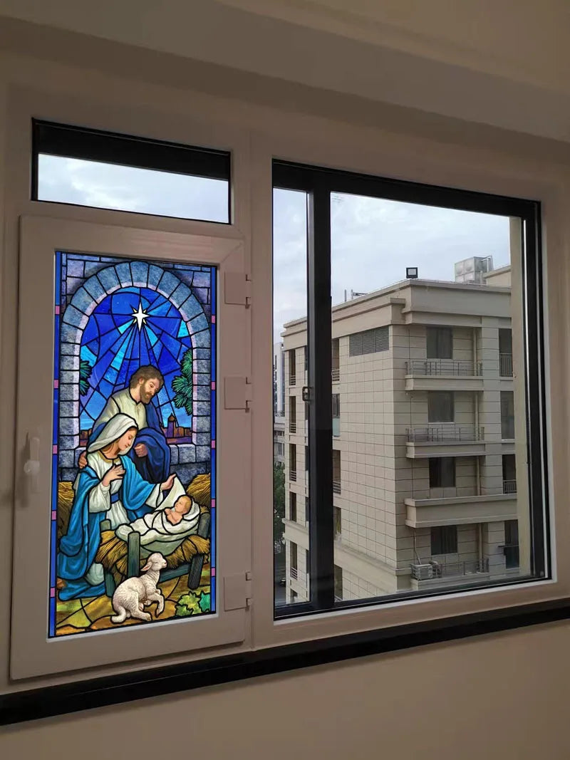 Custom size Window Films The Birth of Jesus Christ European Church Mosaic Art Glass Film Stained Window Opaque Sticker