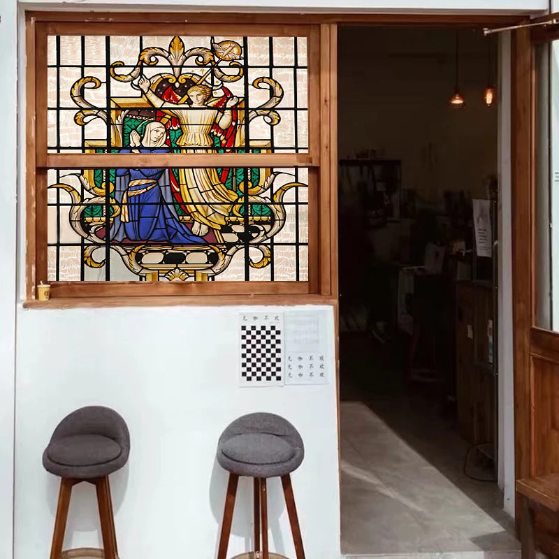 Custom Frosted Stained Glass Window Film,PVC Static Cling ,Retro Church Jesus Decor Foil Stickers Window Treatment Home Decor