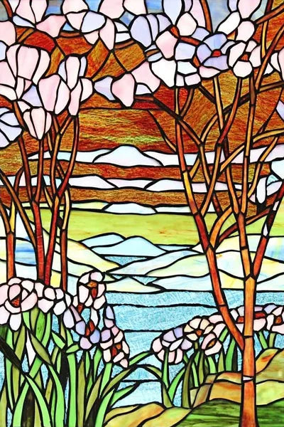Custom Size Stained Glass Films,Frosted Privacy, Static Cling Poster, Retro Tree Scenic Color Printing Window Film Door Stickers