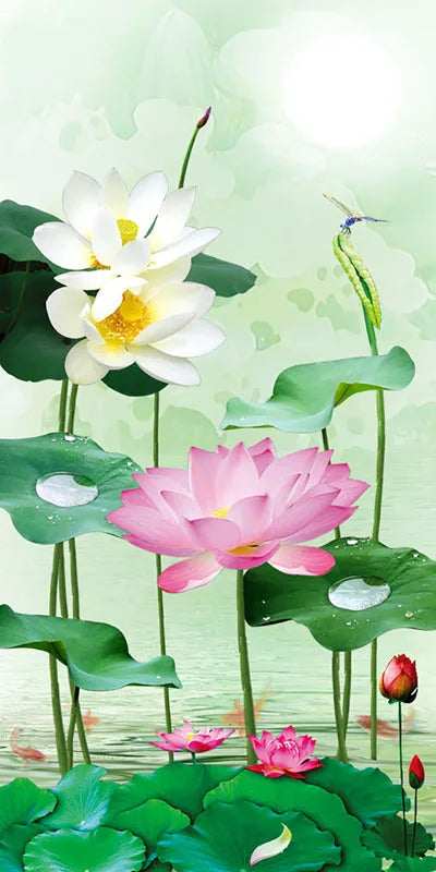 Stained Glass Door Stickers, Opaque Self-Adhesive, Lotus Poster for Kitchen, Bedroom, Bathroom, Customized Size