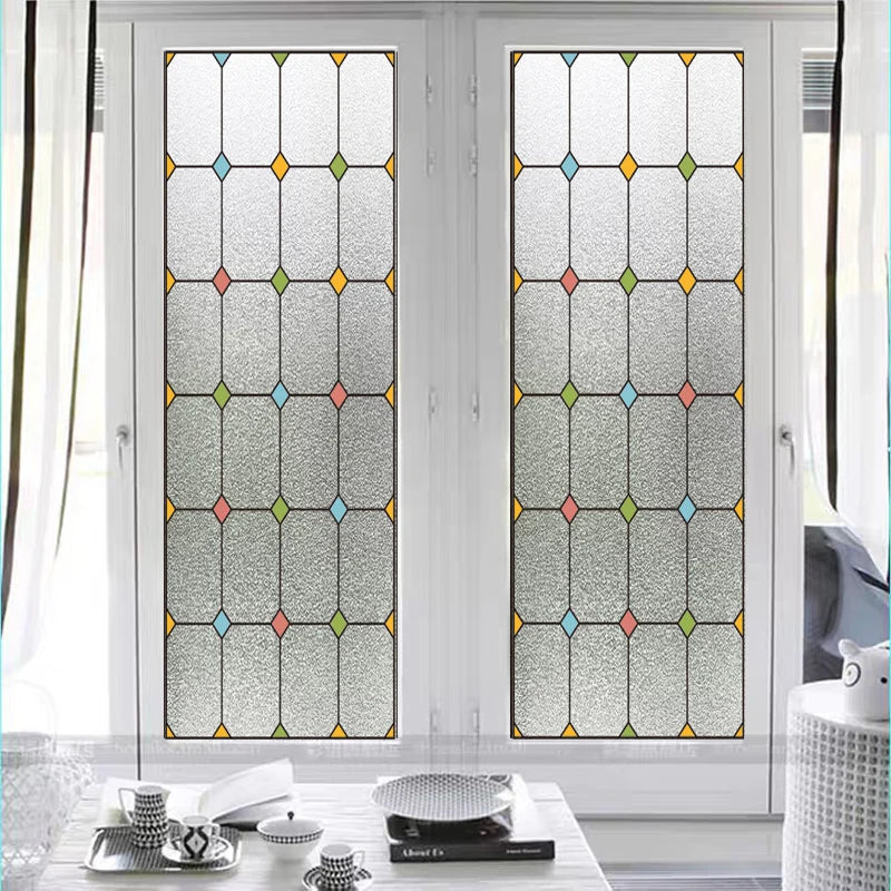 Custom Size Stained Glass Window Film Frosted No Glue Static Cling Privacy Sticker For Home Decoration For Kitchen Door Bathroom