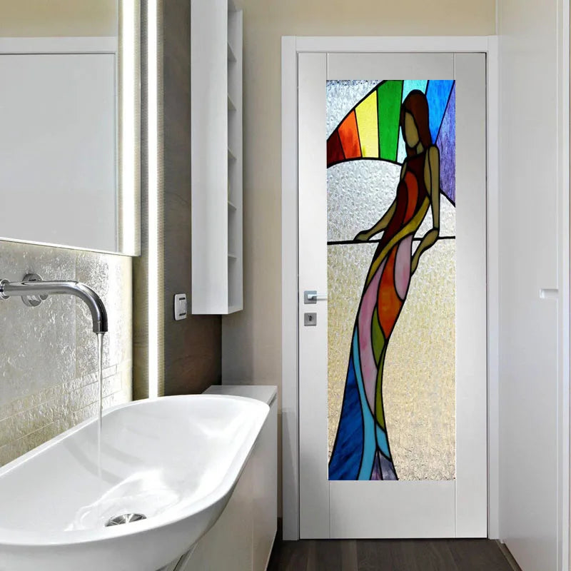 Custom Size Stained Glass Window Film, Static Cling Mermaid /Angel/Jesus Picture For Kitchen Bathroom Bedroom Glass Home Decor