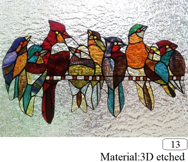 Customized size Windows Glass Films Stained Glass Door Stickers Frosted/3D Etched Flower Birds for Kitchen Office Bathroom