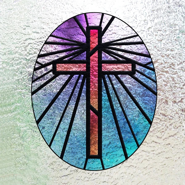 Custom 3D Frosted Stained Glass Window Film, Static Cling,Retro Church Jesus Birds Cat Home Decor Stickers Rose Window Treatment