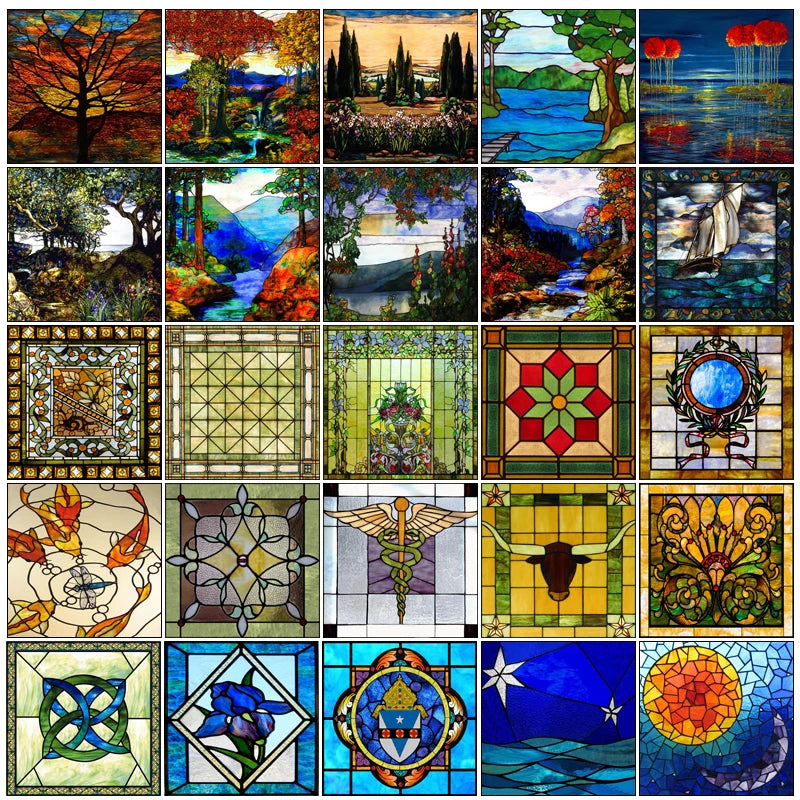 Stained Glass Window Film, Frosted Privacy, Static Cling, Retro Sticker for Bathroom, Cabinet, Door, Home Decor, Skylight Covers