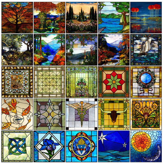 Stained Glass Window Film, Frosted Privacy, Static Cling, Retro Sticker for Bathroom, Cabinet, Door, Home Decor, Skylight Covers