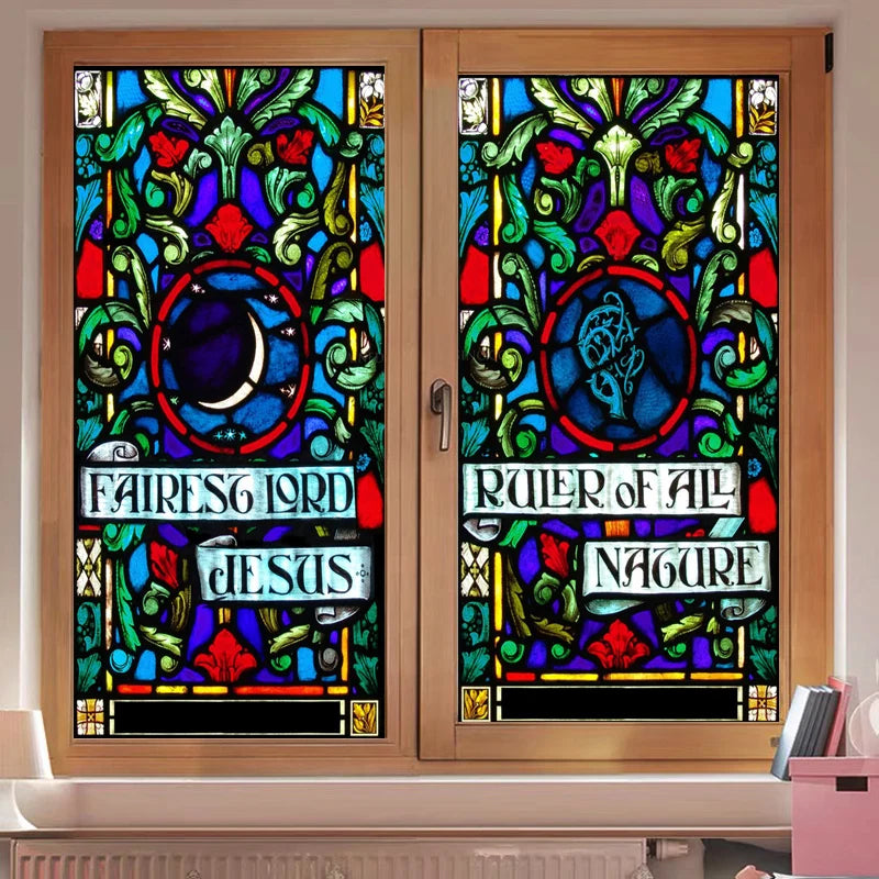 Window Film Frosted Religious Stained Glass Films,Customized Crosses Dove Static Cling Church Pattern for Office Home Decor