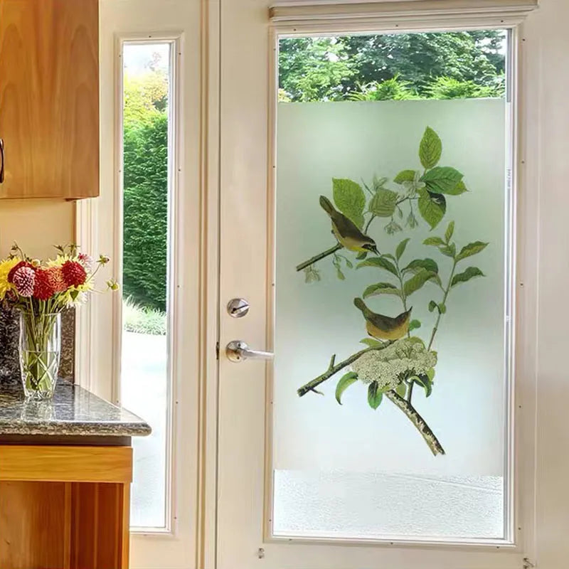 Custom Glass Films Window Film Electrostatic Frosted Flower Bird Glass Stickers For Kitchen Bathroom Bedroom Office Home Decor