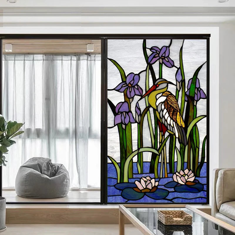Customized Stained Glass Film Window Films Static Cling Frosted Sticker Tiffany-Style Poster Home Decor Church Peacock Birds