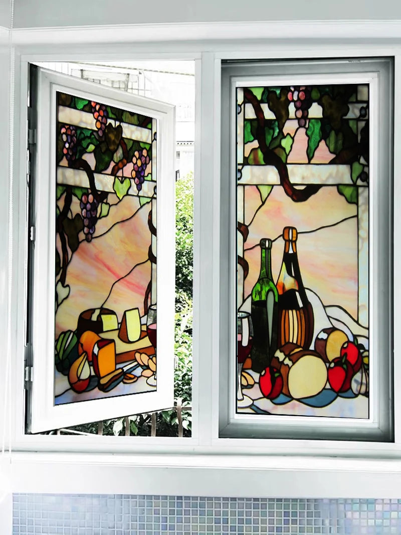Window Film Frosted Stained Glass Films,Customized Static Cling Stickers,Shower Bathroom Kithchen Skylight Decor Scenic Tree